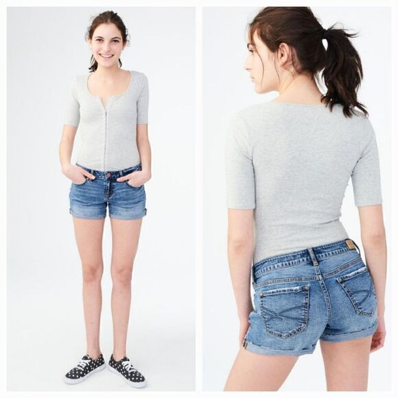 Aeropostale Hook-And-Eye Short Sleeve Top in Heathered Gray Size XS - Picture 11 of 11